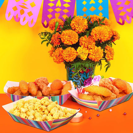 100 Pcs Fiesta Mexican Nacho Trays Disposable Food Taco Boats for Candy Hot Dog Cinco De Mayo Birthday Party Supplies (3 lb) - 3 lb.