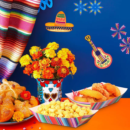 100 Pcs Fiesta Mexican Nacho Trays Disposable Food Taco Boats for Candy Hot Dog Cinco De Mayo Birthday Party Supplies (3 lb) - 3 lb.