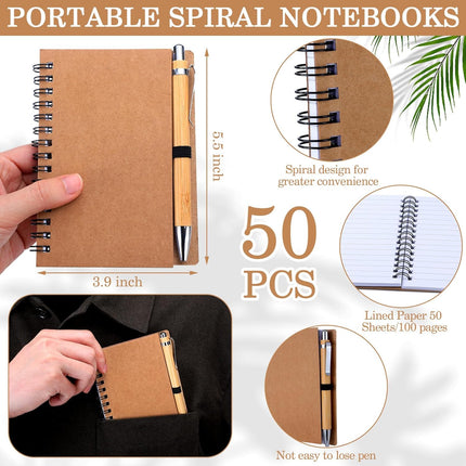50 Set Notebook with Pen Bulk Appreciation Gifts, Spiral Kraft Pocket Notebooks Lined Journal Thank You Gifts for Employee Teacher Nurse Back to School Favors -.
