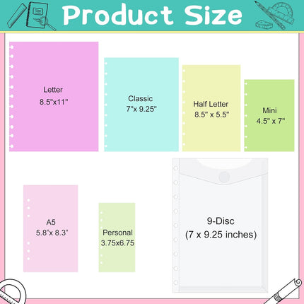 8 Pcs 7 x 9.25 Inches 9 Disc Medium Size discbound Pocket dividers Envelope Binder Planner Accessories Dividers Inserts Discbound Notebook Supplies for Office School Work Organizer -.