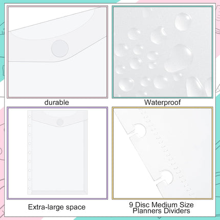 8 Pcs 7 x 9.25 Inches 9 Disc Medium Size discbound Pocket dividers Envelope Binder Planner Accessories Dividers Inserts Discbound Notebook Supplies for Office School Work Organizer -.