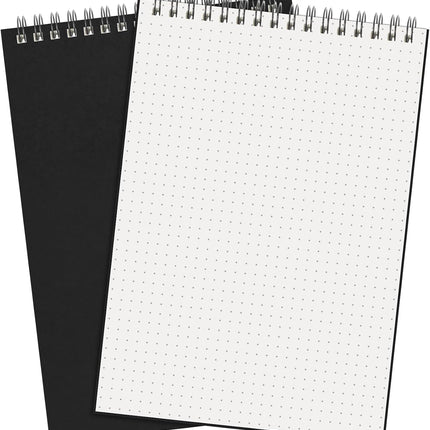 2 Pcs Dot Grid Notebook Top Spiral A5 Size Bullet Dotted Paper Hardcover Journal 8.3''x 5.8'' 140 Pages Notepads for Sketching Drawing Writing School Office (Black) Black -.