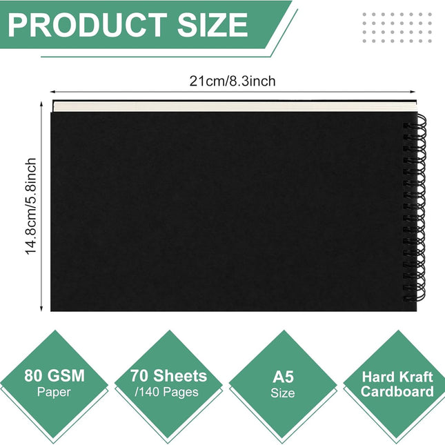 2 Pcs Dot Grid Notebook Top Spiral A5 Size Bullet Dotted Paper Hardcover Journal 8.3''x 5.8'' 140 Pages Notepads for Sketching Drawing Writing School Office (Black) Black -.