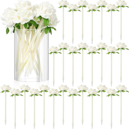 28 Pcs Valentine's Day Flower Rose Pens Valentine Gifts Artificial Floral 0.5mm Black Ink Gel Pen for Valentines Wedding Mother's Home Office Supplies(White) White -.