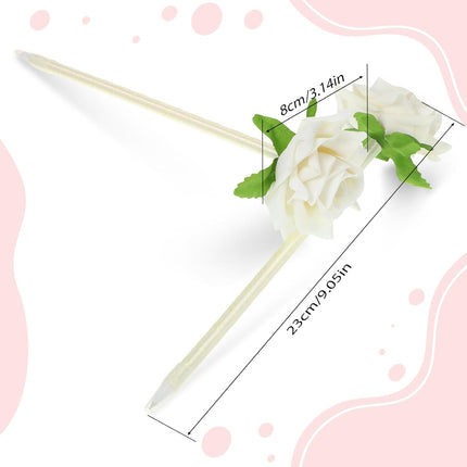 28 Pcs Valentine's Day Flower Rose Pens Valentine Gifts Artificial Floral 0.5mm Black Ink Gel Pen for Valentines Wedding Mother's Home Office Supplies(White) White -.