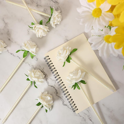 28 Pcs Valentine's Day Flower Rose Pens Valentine Gifts Artificial Floral 0.5mm Black Ink Gel Pen for Valentines Wedding Mother's Home Office Supplies(White) White -.