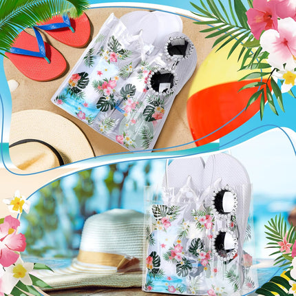 24 Pcs Hawaiian Gift Bags with Handle Luau Party Favors Summer Tropical Jungle Palm Leaf PVC Plastic Clear Aloha Goodie Bulk for Birthday Supplies 8x8x3.15 Inch -.