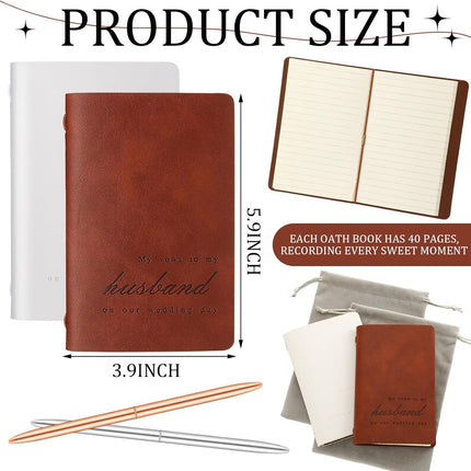 6 Pcs Brown and White Wedding Vow Books Set His Her Book with Pen Bag 5.9x3.9 Inch Leather Couple Notebook Gift for Bridal Shower Engagement Party Favor 40 Page/pcs -.