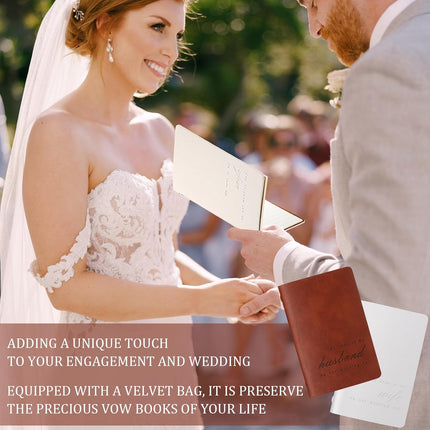 6 Pcs Brown and White Wedding Vow Books Set His Her Book with Pen Bag 5.9x3.9 Inch Leather Couple Notebook Gift for Bridal Shower Engagement Party Favor 40 Page/pcs -.