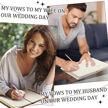 6 Pcs Brown and White Wedding Vow Books Set His Her Book with Pen Bag 5.9x3.9 Inch Leather Couple Notebook Gift for Bridal Shower Engagement Party Favor 40 Page/pcs -.