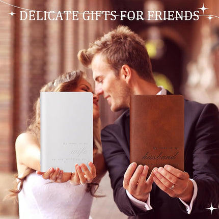 6 Pcs Brown and White Wedding Vow Books Set His Her Book with Pen Bag 5.9x3.9 Inch Leather Couple Notebook Gift for Bridal Shower Engagement Party Favor 40 Page/pcs -.