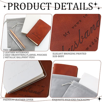 6 Pcs Brown and White Wedding Vow Books Set His Her Book with Pen Bag 5.9x3.9 Inch Leather Couple Notebook Gift for Bridal Shower Engagement Party Favor 40 Page/pcs -.