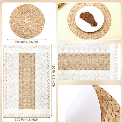 100 Pcs Boho Disposable Paper Placemats Set Round Braided Rattan Woven Place and Rectangle Burlap Printed Farmhouse Table Mats for Kitchen -.