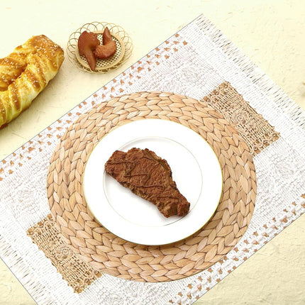 100 Pcs Boho Disposable Paper Placemats Set Round Braided Rattan Woven Place and Rectangle Burlap Printed Farmhouse Table Mats for Kitchen -.