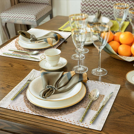 100 Pcs Boho Disposable Paper Placemats Set Round Braided Rattan Woven Place and Rectangle Burlap Printed Farmhouse Table Mats for Kitchen -.