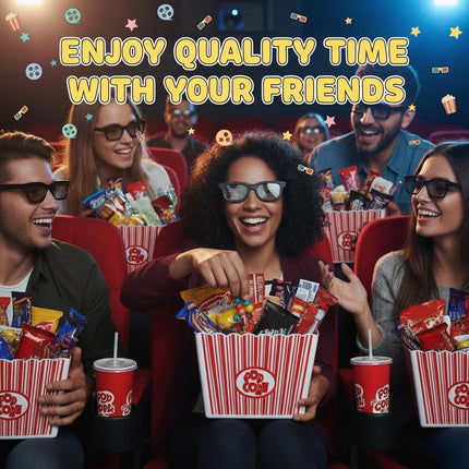 6 Pack Movie Night Gifts Baskets Plastic Popcorn Box Containers with Bags and Bows for Holiday Lover Teacher Appreciation Birthday Party Favors DIY Kits - 9 x Inch.