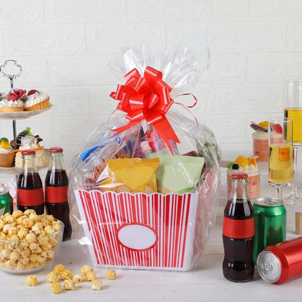 6 Pack Movie Night Gifts Baskets Plastic Popcorn Box Containers with Bags and Bows for Holiday Lover Teacher Appreciation Birthday Party Favors DIY Kits - 9 x Inch.