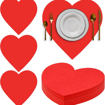 100 Pcs Red Heart Placemats Disposable Paper Table Decorations Indoor Shape for Valentine Mother's Day Wedding Bridal Holiday Birthday Party Kitchen Dinner -.