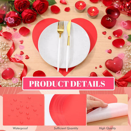 100 Pcs Red Heart Placemats Disposable Paper Table Decorations Indoor Shape for Valentine Mother's Day Wedding Bridal Holiday Birthday Party Kitchen Dinner -.