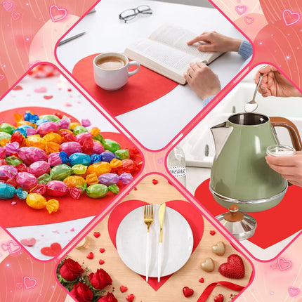 100 Pcs Red Heart Placemats Disposable Paper Table Decorations Indoor Shape for Valentine Mother's Day Wedding Bridal Holiday Birthday Party Kitchen Dinner -.