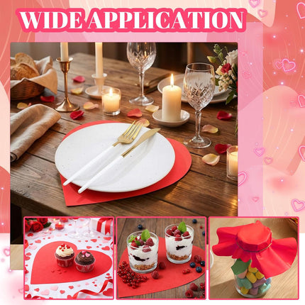 100 Pcs Red Heart Placemats Disposable Paper Table Decorations Indoor Shape for Valentine Mother's Day Wedding Bridal Holiday Birthday Party Kitchen Dinner -.
