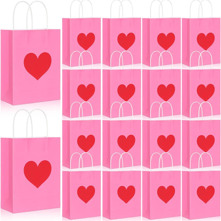 24 Pcs Valentine's Day Heart Gift Bags Bulk with Handle Pink Gifts Kraft Paper Wrapping Bag Galentines Shaped Goodie Candy for Wedding Party Favors Supplies -.