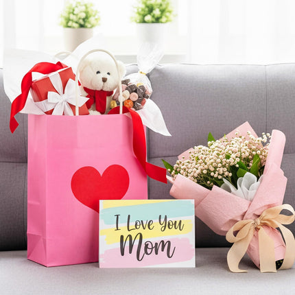 24 Pcs Valentine's Day Heart Gift Bags Bulk with Handle Pink Gifts Kraft Paper Wrapping Bag Galentines Shaped Goodie Candy for Wedding Party Favors Supplies -.