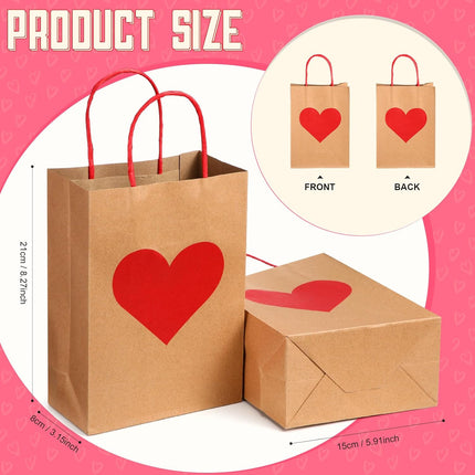 150 Pcs Valentines Day Gift Bags Candy Goodie with Handles Heart Love Paper Wrapping Kraft for Galentines Gifts Packing Party Favors -.