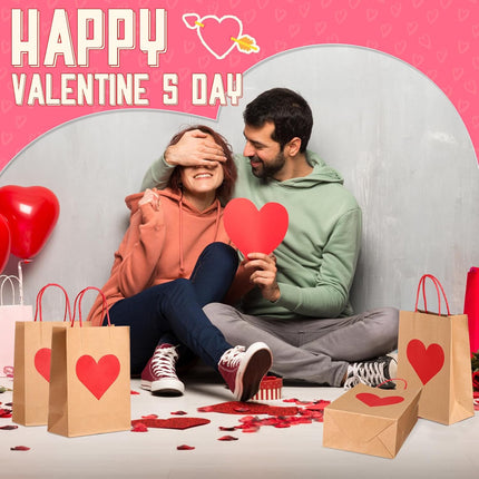 150 Pcs Valentines Day Gift Bags Candy Goodie with Handles Heart Love Paper Wrapping Kraft for Galentines Gifts Packing Party Favors -.