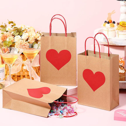 150 Pcs Valentines Day Gift Bags Candy Goodie with Handles Heart Love Paper Wrapping Kraft for Galentines Gifts Packing Party Favors -.