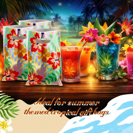 50 Pcs Hawaii Party Favor Bags Cute Cartoon Palm Leaves Snack Pouch 9.8 x 6.7 inch Hawaiian Themed Candy Treat Plastic Bag with Handle for Summer Tropical Aloha Birthday Theme Supplies -.