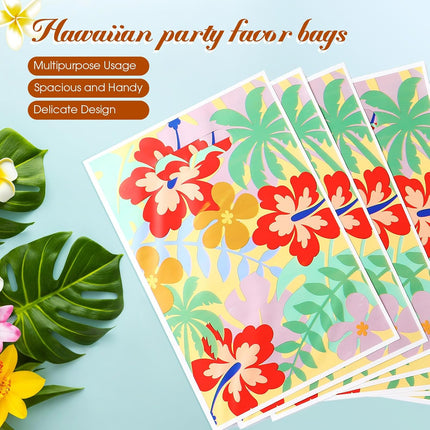 50 Pcs Hawaii Party Favor Bags Cute Cartoon Palm Leaves Snack Pouch 9.8 x 6.7 inch Hawaiian Themed Candy Treat Plastic Bag with Handle for Summer Tropical Aloha Birthday Theme Supplies -.