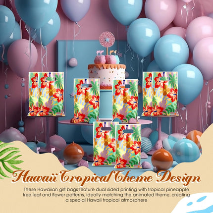 50 Pcs Hawaii Party Favor Bags Cute Cartoon Palm Leaves Snack Pouch 9.8 x 6.7 inch Hawaiian Themed Candy Treat Plastic Bag with Handle for Summer Tropical Aloha Birthday Theme Supplies -.