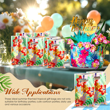 50 Pcs Hawaii Party Favor Bags Cute Cartoon Palm Leaves Snack Pouch 9.8 x 6.7 inch Hawaiian Themed Candy Treat Plastic Bag with Handle for Summer Tropical Aloha Birthday Theme Supplies -.