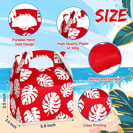 12 Pcs Hawaiian Luau Party Favor Treat Boxes Blue and Red Cartoon Paper Summer Tropical Hibiscus Palm Leaves Gable Goodie Bags for Birthday Aloha Pool Supplies -.