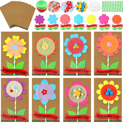 48 Pcs DIY Mother's Day Flower Craft Kit Happy Card Making with Blessing Message Envelope Make Your Own Greeting for Gifts Classroom School Home Activities -.