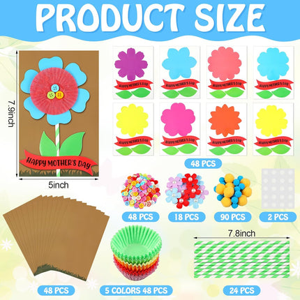 48 Pcs DIY Mother's Day Flower Craft Kit Happy Card Making with Blessing Message Envelope Make Your Own Greeting for Gifts Classroom School Home Activities -.