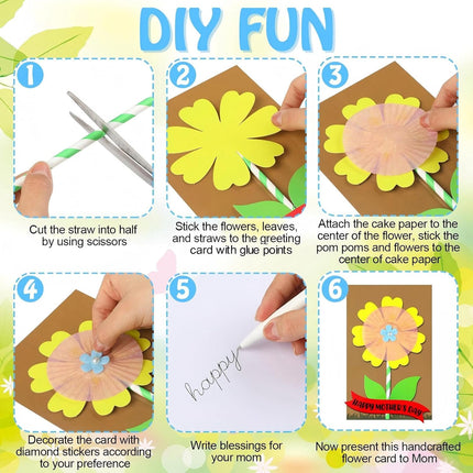48 Pcs DIY Mother's Day Flower Craft Kit Happy Card Making with Blessing Message Envelope Make Your Own Greeting for Gifts Classroom School Home Activities -.