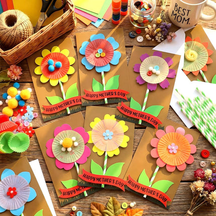 48 Pcs DIY Mother's Day Flower Craft Kit Happy Card Making with Blessing Message Envelope Make Your Own Greeting for Gifts Classroom School Home Activities -.