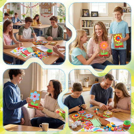 48 Pcs DIY Mother's Day Flower Craft Kit Happy Card Making with Blessing Message Envelope Make Your Own Greeting for Gifts Classroom School Home Activities -.