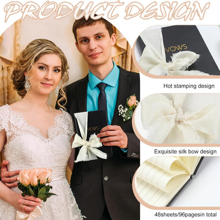 2 Pcs Black White Vow Books with Ribbon 5.6 x 4 Inch Pocket Sized Embossed Wedding Ceremony Speech Promise Journal for Bridal Shower Gifts and -.