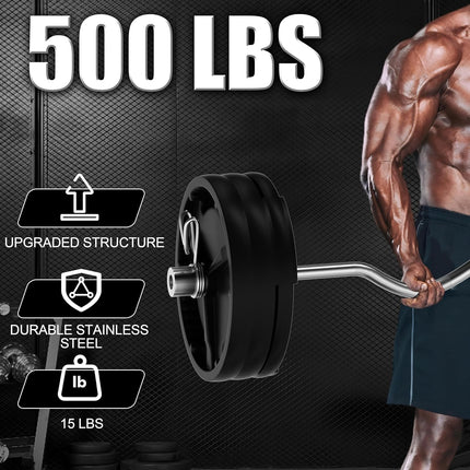 Olympic EZ Curl Bar - 47" Weightlifting Barbell for Bicep Curls & Tricep Extensions Fits 2-Inch Weight Plates 500LB Capacity Chrome with Needle Bearings 2 Spring Collars.