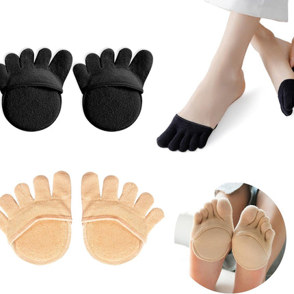 2Pairs Toe Topper Half Socks - Ball of Foot Cushions, Forefoot Pads for Women No Show Black/Beige-closetoe.