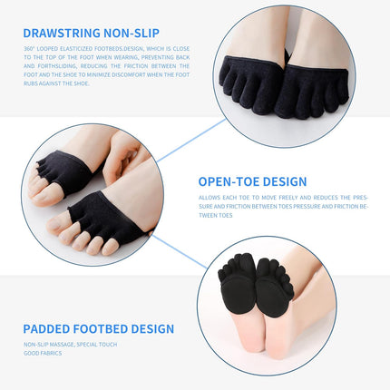 2Pairs Toe Topper Half Socks - Ball of Foot Cushions, Forefoot Pads for Women No Show Black/Beige-closetoe.