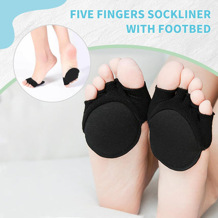 2Pairs Toe Topper Half Socks - Ball of Foot Cushions, Forefoot Pads for Women No Show Black/Beige-closetoe.
