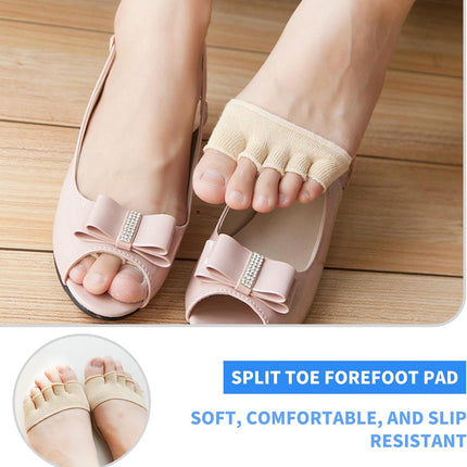 2Pairs Toe Topper Half Socks - Ball of Foot Cushions, Forefoot Pads for Women No Show Black/Beige-closetoe.