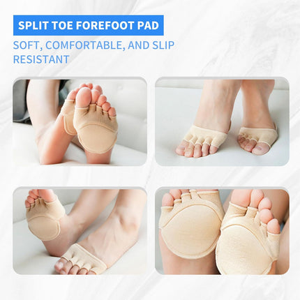 2Pairs Toe Topper Half Socks - Ball of Foot Cushions, Forefoot Pads for Women No Show Black/Beige-closetoe.