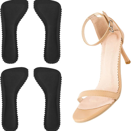 2 Pairs Adhesive High Heel Inserts Women 3/4 Cushioning Insoles for Heels Anti-Slip Invisible Slim Liners Ball of Foot & Arch Support Sponge Leather Relieve Pain Black -.