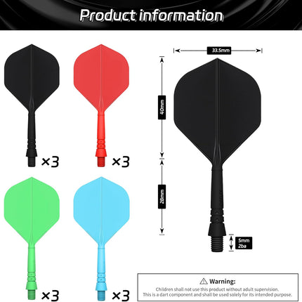 Integrated Dart Shaft and Flights Standard Shape,Black/Red/Blue/Green,4 Set (12pcs) 2BA -.