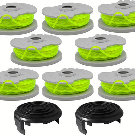 WA0014 Trimmer Line Replacement, for Worx WG168 WG184 WG190 WG191 Weed Eater String Edger - 20 ft 0.080" with WA0037 Cap Covers (8 spools, 2 Cap).